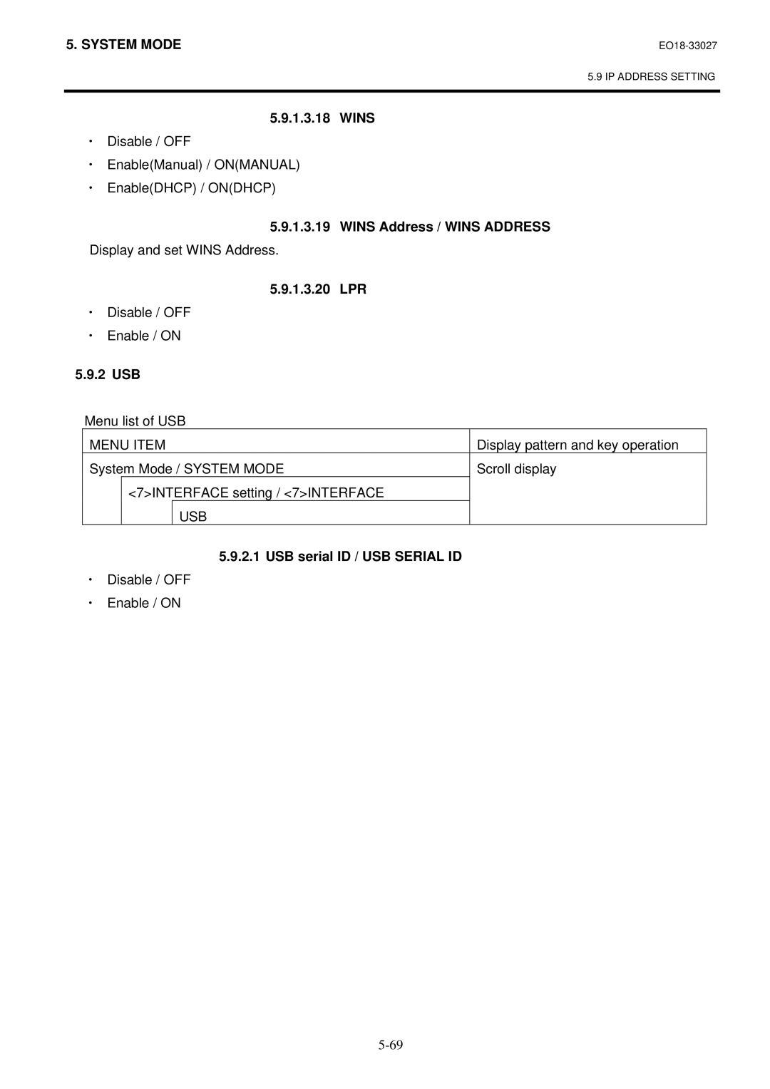 Toshiba B-EX4 manual Wins Address / Wins Address, 1.3.20 LPR, 2 USB, USB serial ID / USB Serial ID 