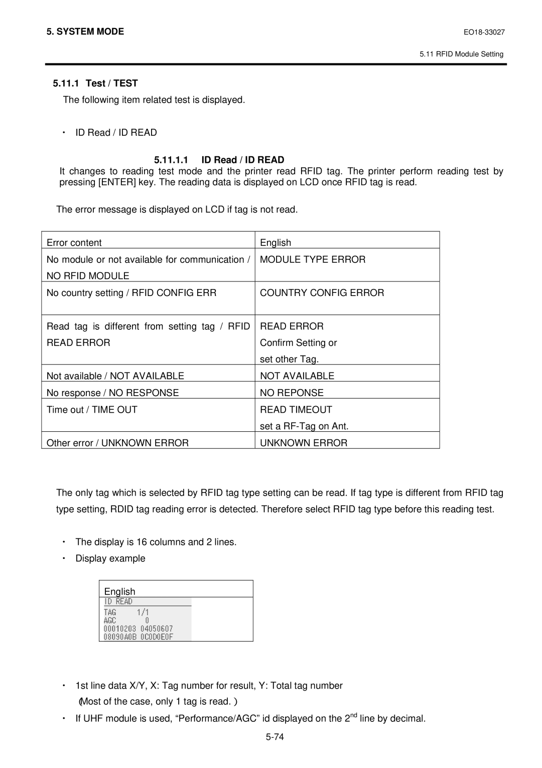 Toshiba B-EX4 manual Test / Test, ID Read / ID Read 