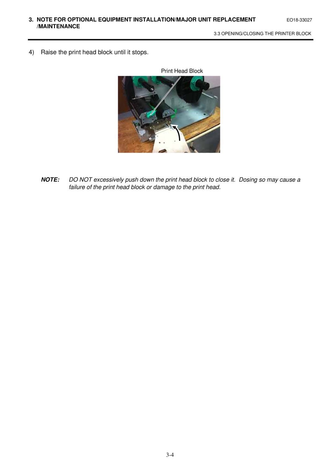 Toshiba B-EX4 manual Raise the print head block until it stops 