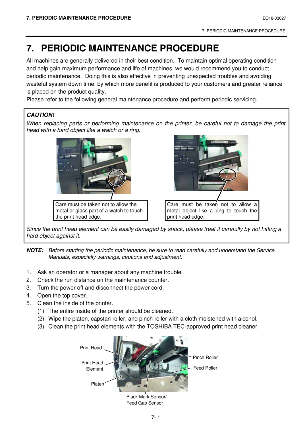 Toshiba B-EX4 manual Periodic Maintenance Procedure 