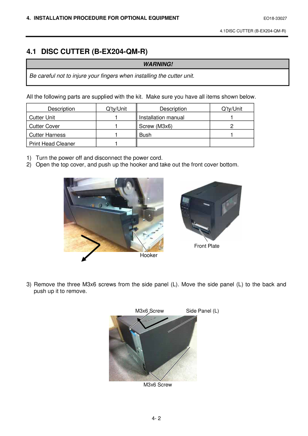 Toshiba B-EX4 manual Disc Cutter B-EX204-QM-R, Hooker 