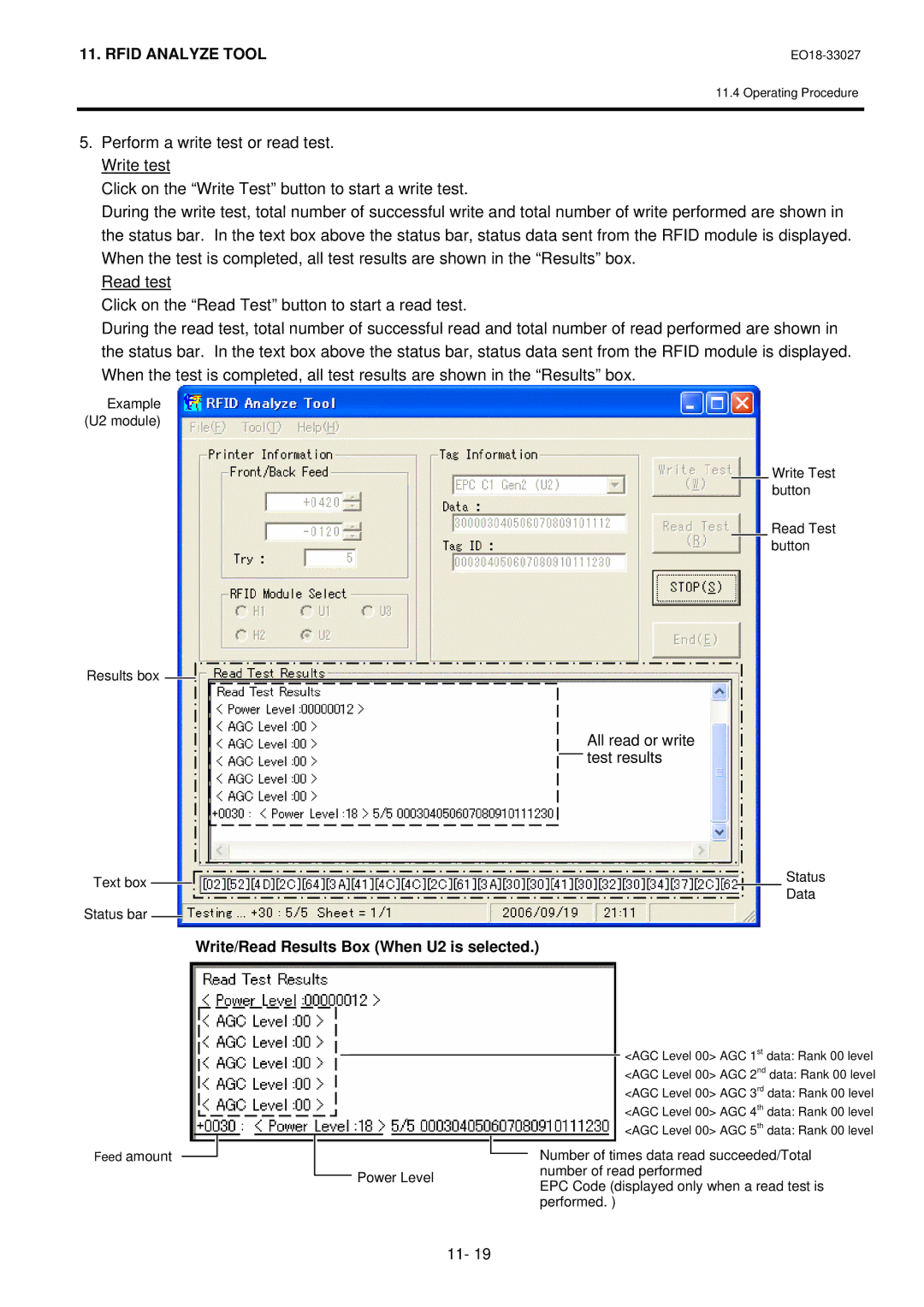 Toshiba B-EX4 manual Write/Read Results Box When U2 is selected 