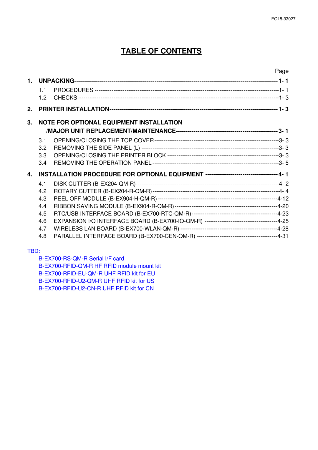 Toshiba B-EX4 manual Table of Contents 