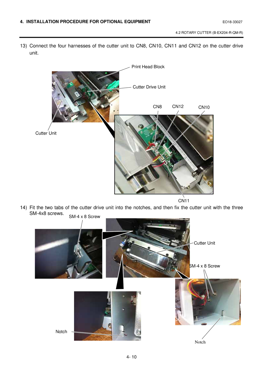Toshiba B-EX4 manual Cutter Unit SM-4 x 8 Screw Notch 