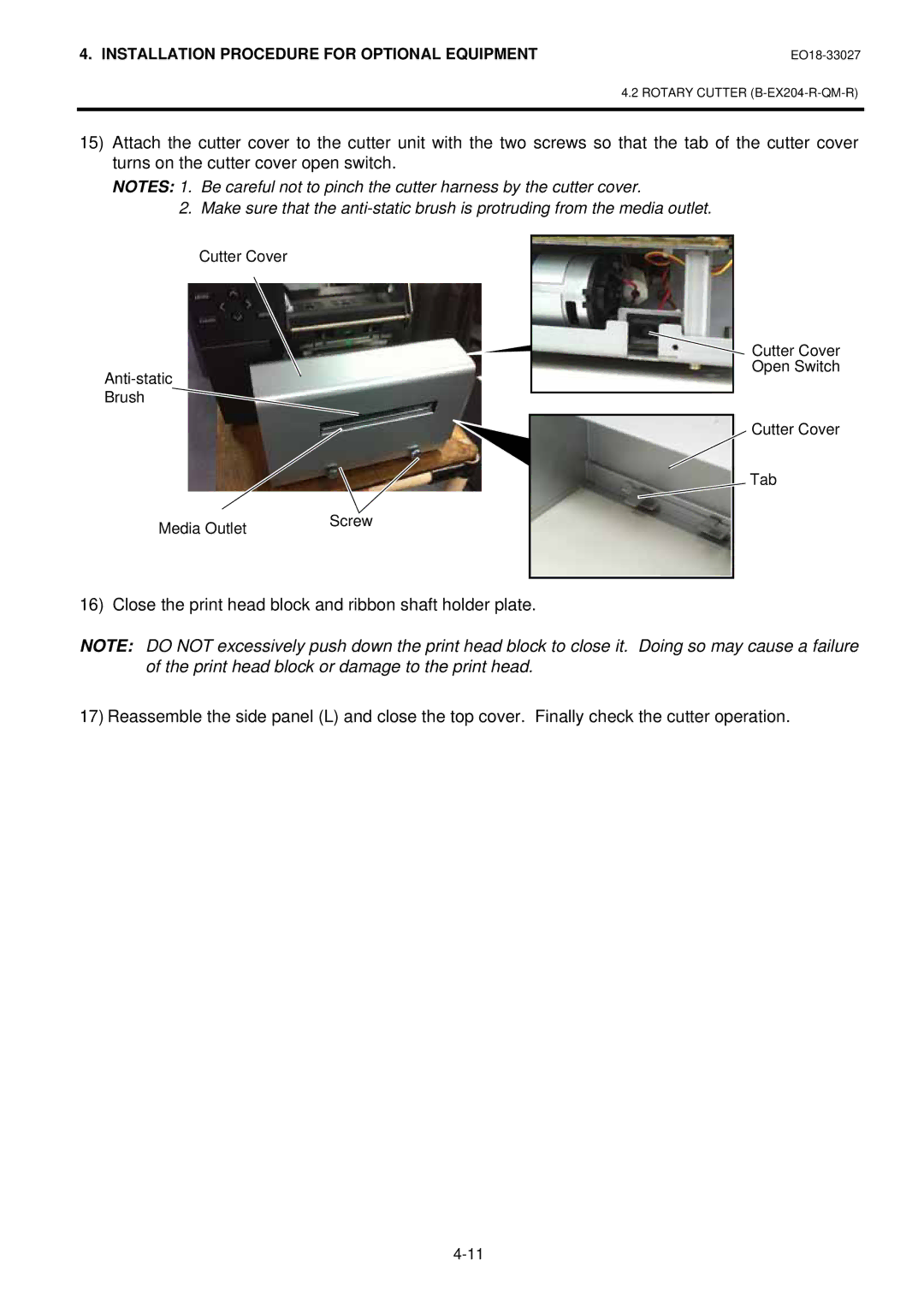 Toshiba B-EX4 manual Installation Procedure for Optional Equipment 