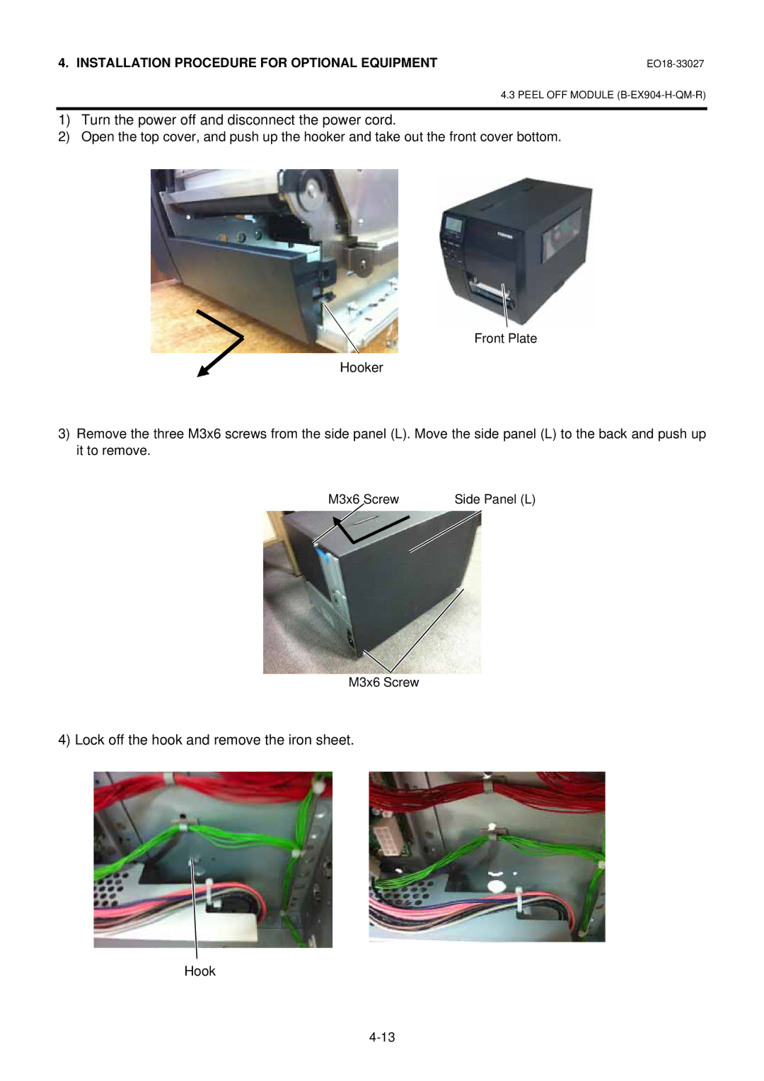 Toshiba B-EX4 manual Turn the power off and disconnect the power cord, Hook 