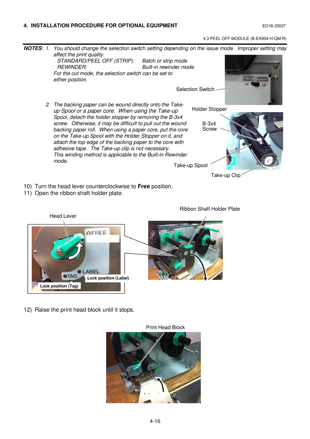 Toshiba B-EX4 manual Selection Switch 