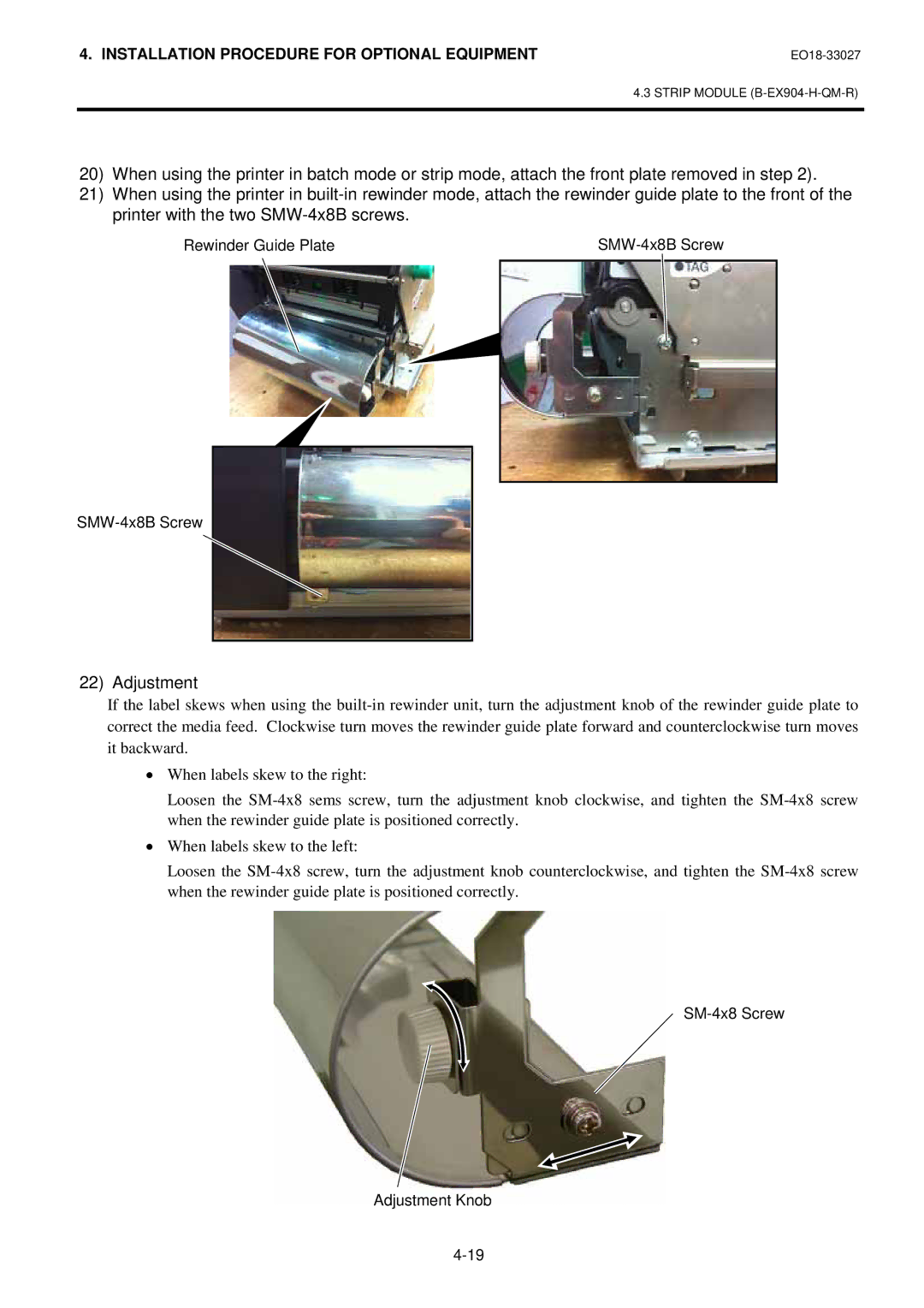 Toshiba B-EX4 manual Adjustment 