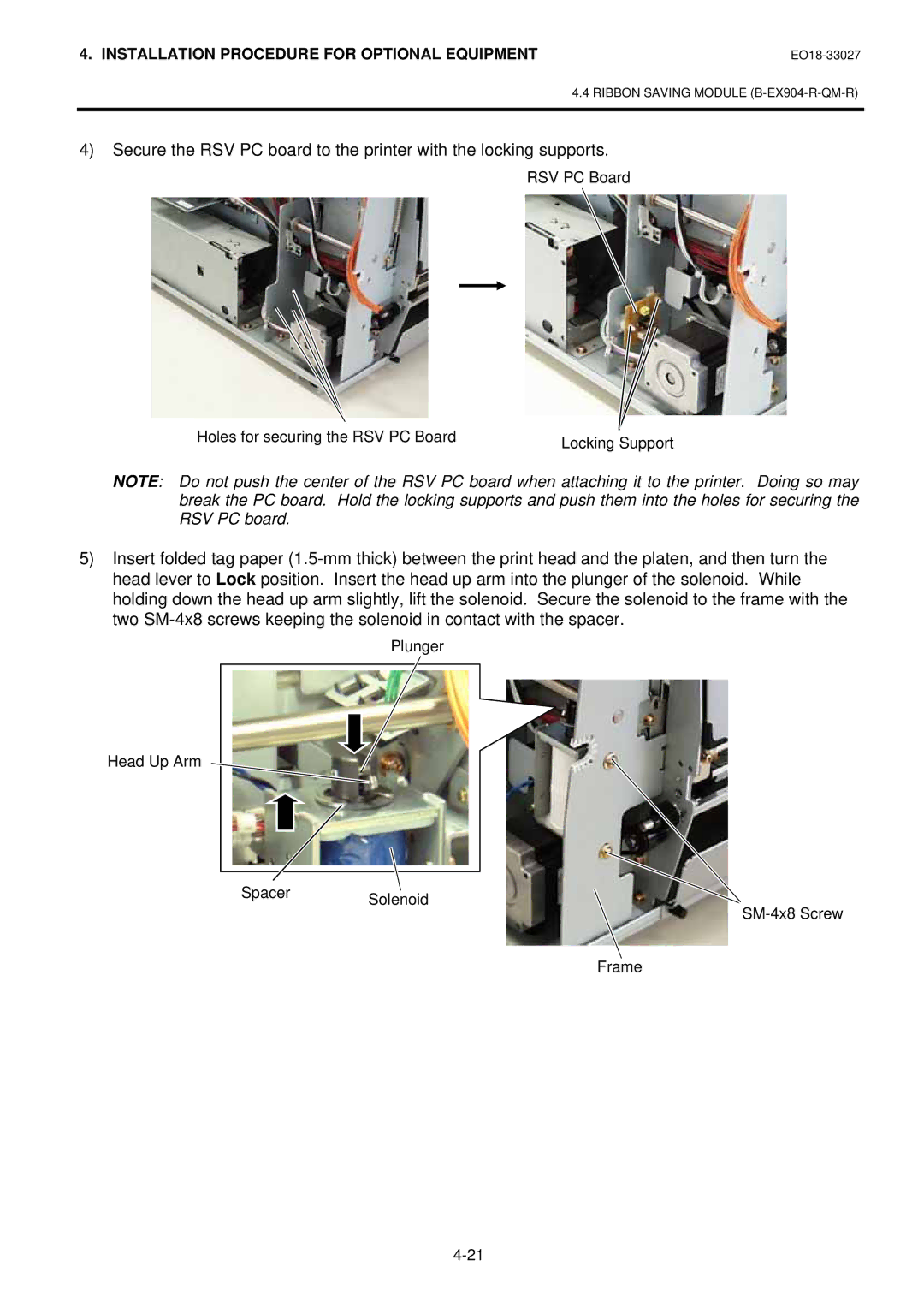Toshiba B-EX4 manual Plunger Head Up Arm Spacer Solenoid SM-4x8 Screw Frame 
