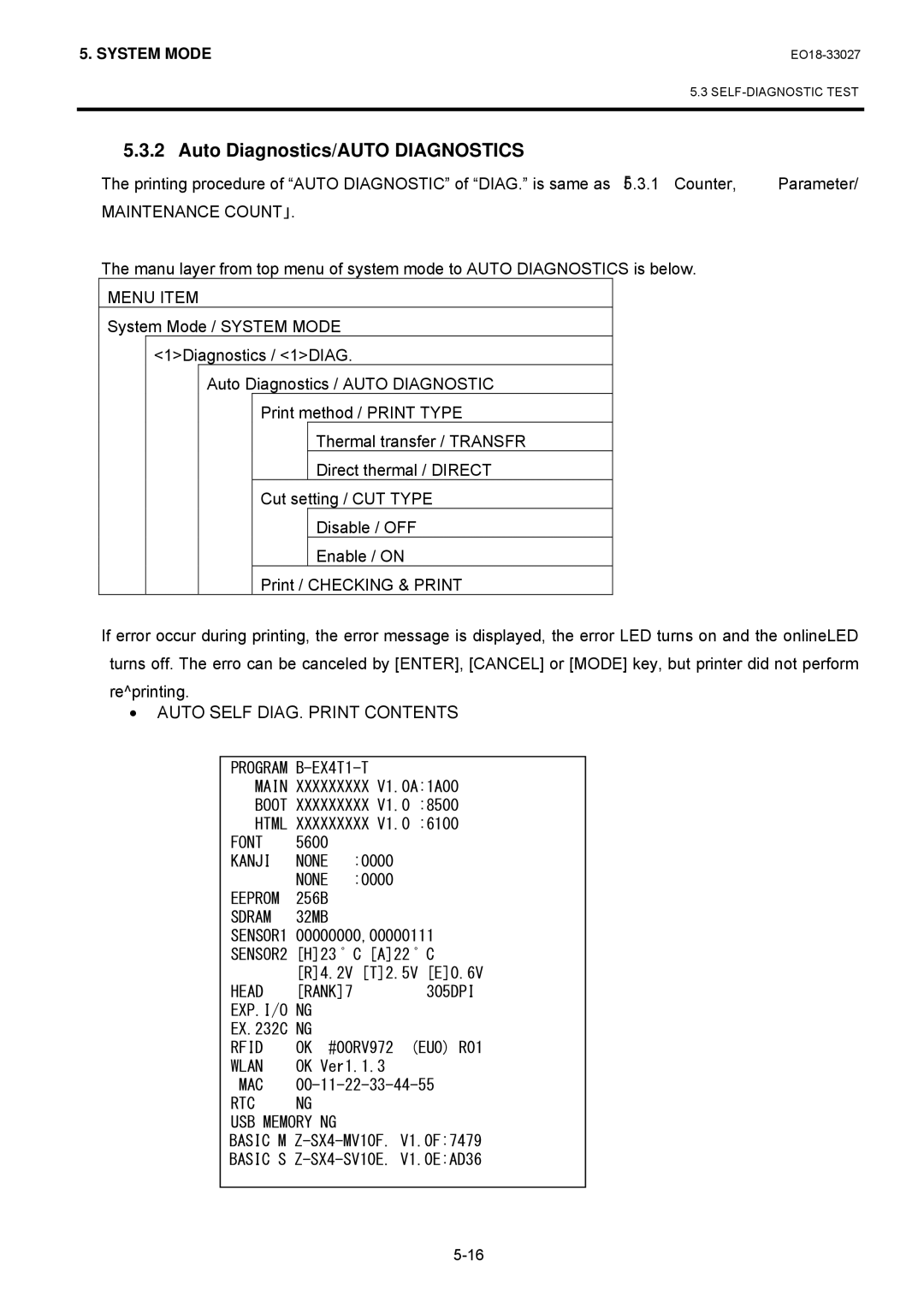 Toshiba B-EX4 manual Auto Diagnostics/AUTO Diagnostics 