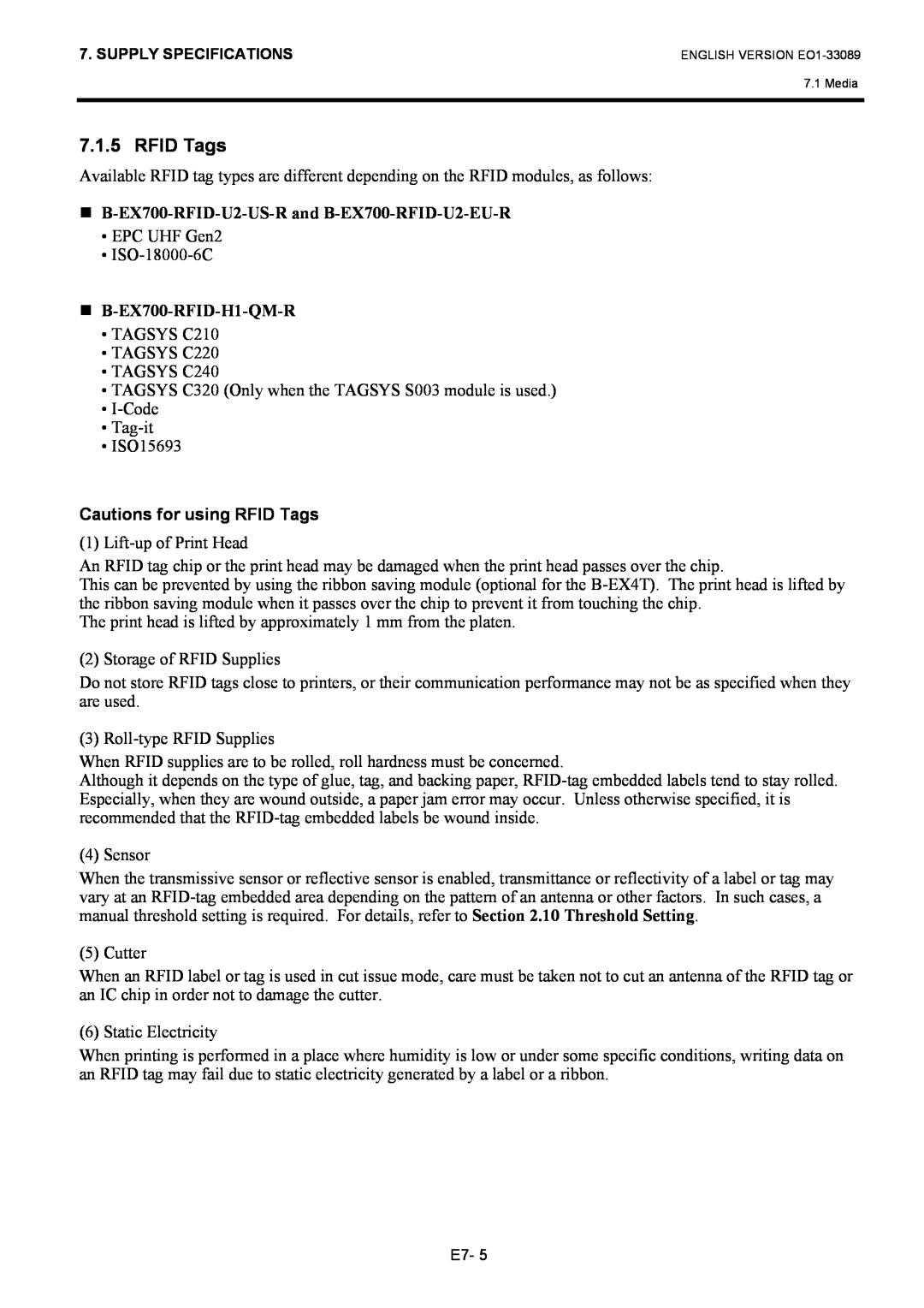 Toshiba B-EX4T1 manual Cautions for using RFID Tags 