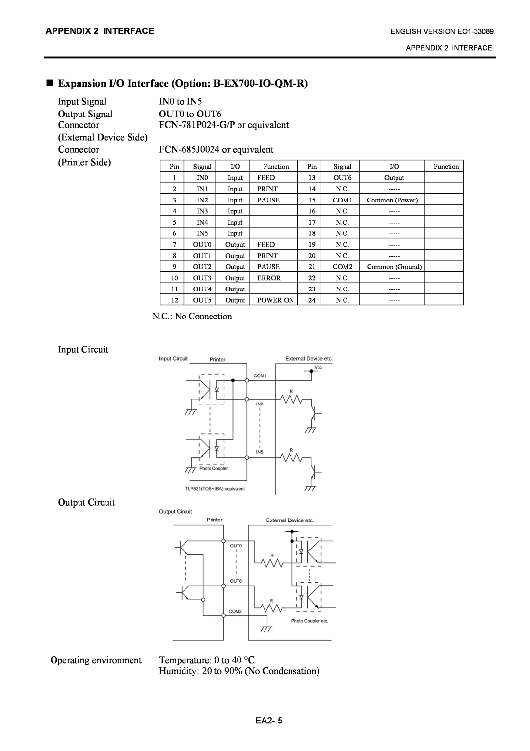 Toshiba B-EX4T1 manual Expansion I/O Interface Option B-EX700-IO-QM-R, N.C. No Connection 