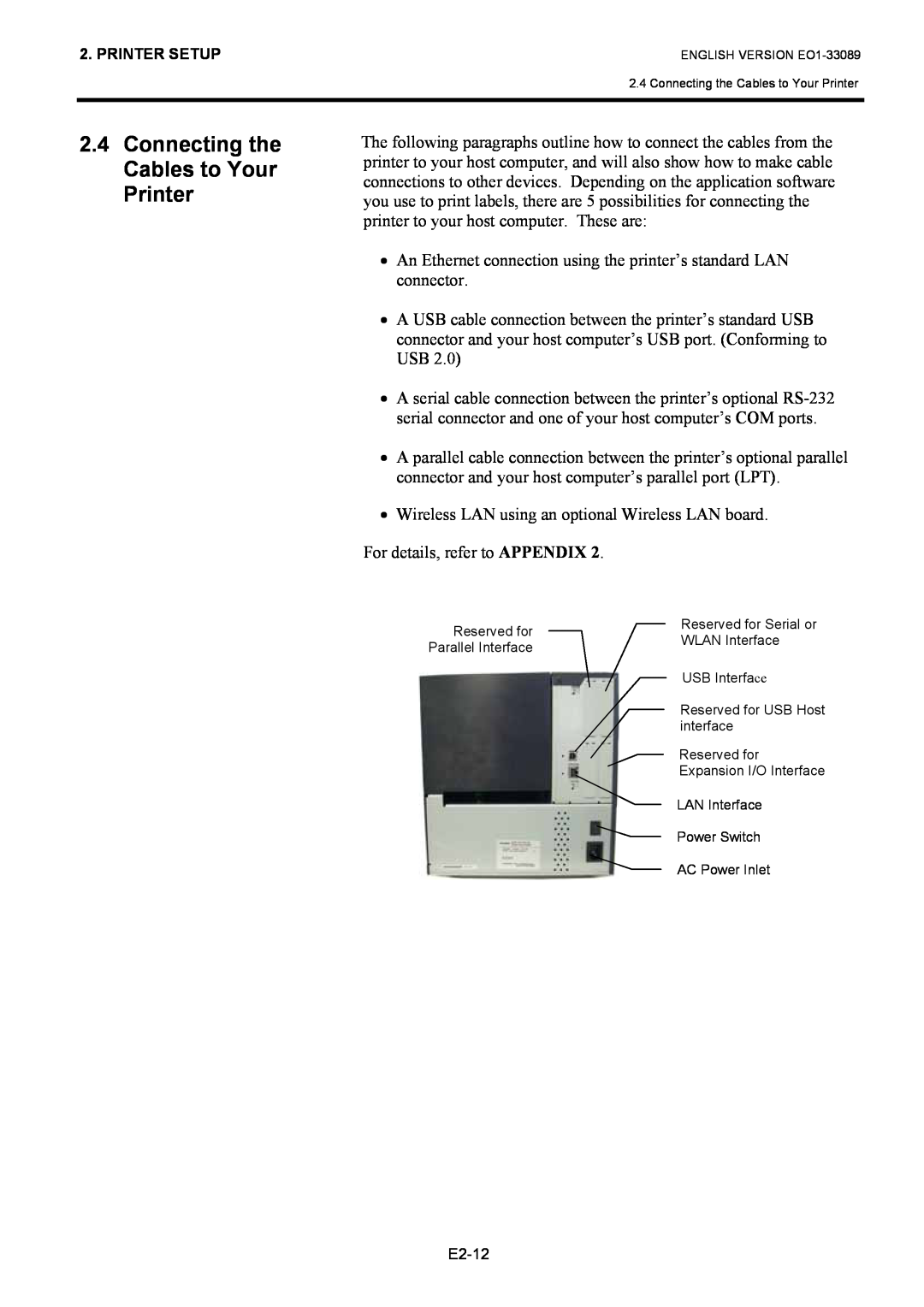 Toshiba B-EX4T1 manual Connecting the Cables to Your Printer 