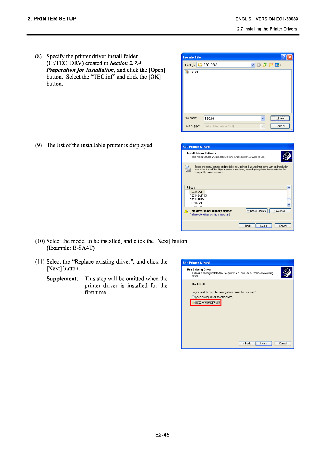 Toshiba B-EX4T1 manual The list of the installable printer is displayed 