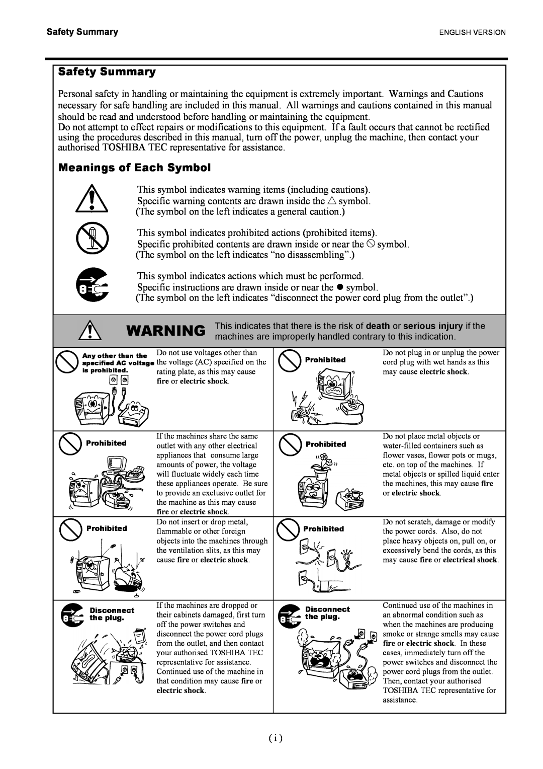 Toshiba B-EX4T1 manual Safety Summary, Meanings of Each Symbol 