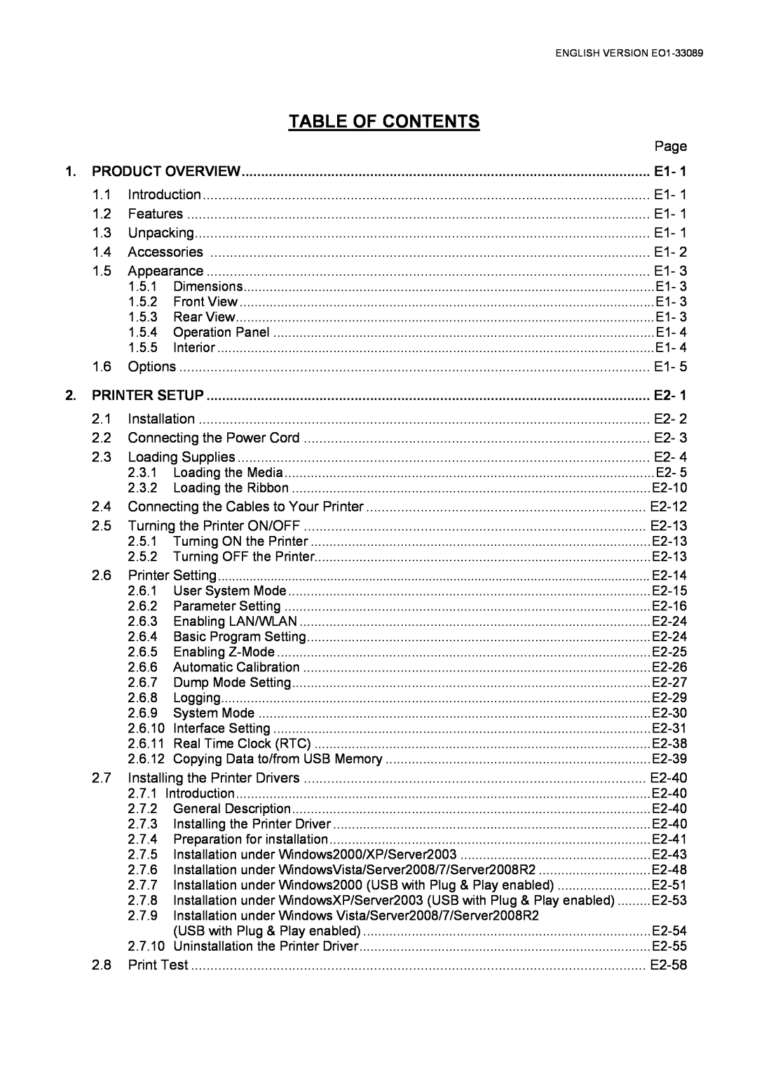Toshiba B-EX4T1 manual Table Of Contents, Product Overview, Printer Setup 
