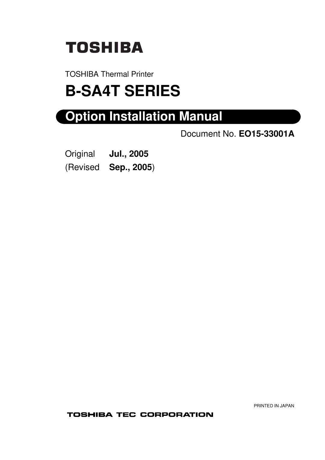 Toshiba B-SA4T installation manual SA4T Series 