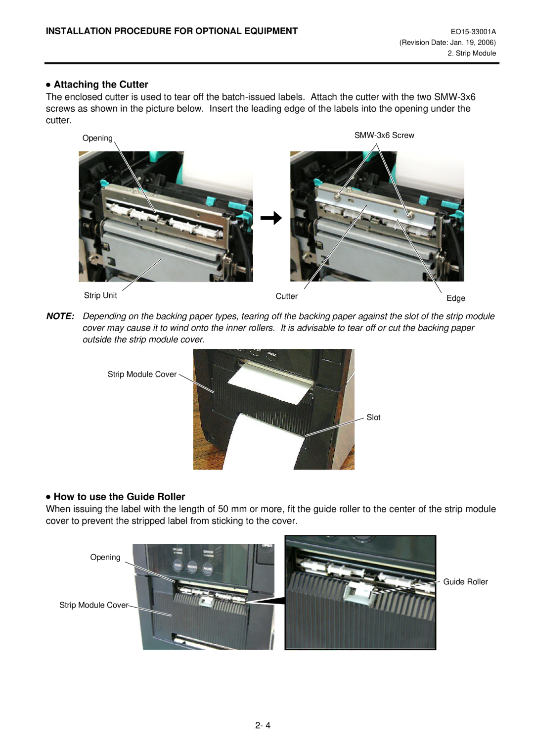 Toshiba B-SA4T installation manual Attaching the Cutter 