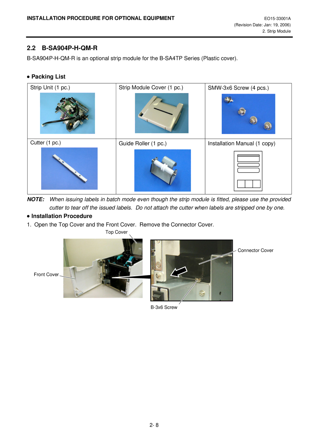 Toshiba B-SA4T installation manual SA904P-H-QM-R, SMW-3x6 Screw 4 pcs 