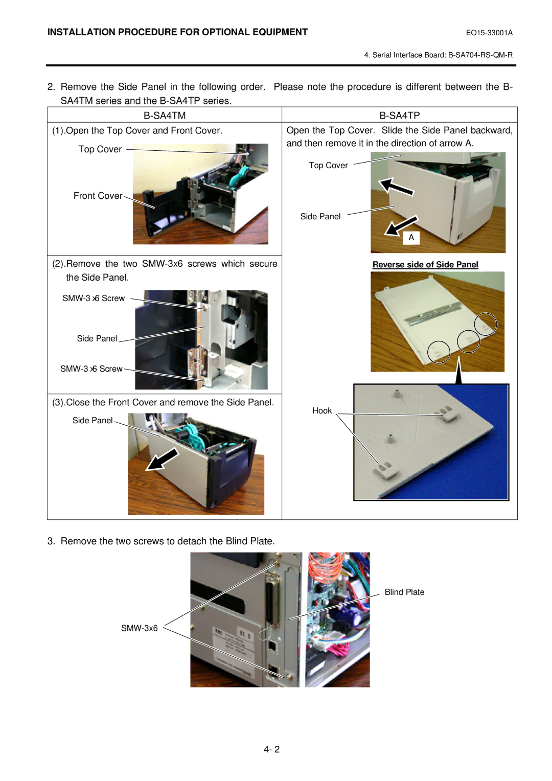 Toshiba B-SA4T installation manual Remove the two screws to detach the Blind Plate 