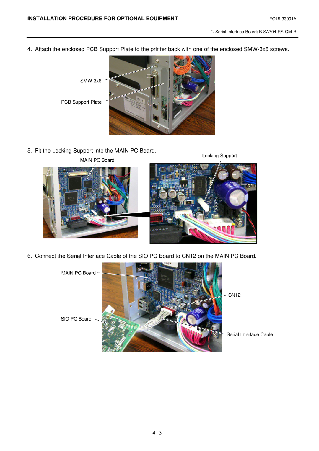 Toshiba B-SA4T installation manual Fit the Locking Support into the Main PC Board 