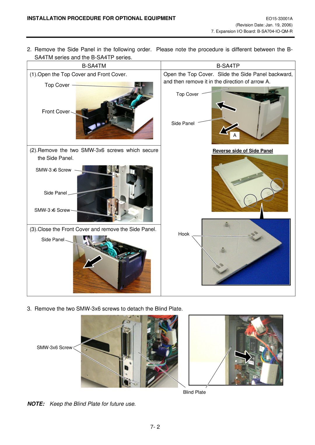 Toshiba B-SA4T installation manual SMW-3x6 Screw Blind Plate 