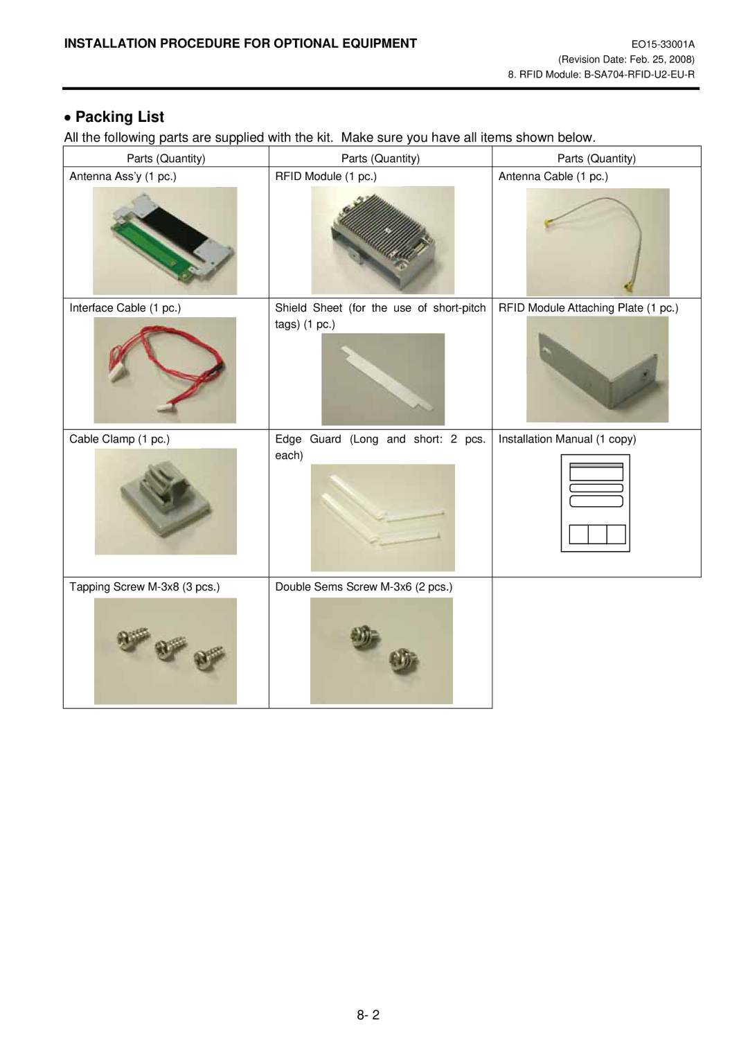 Toshiba B-SA4T installation manual Packing List 