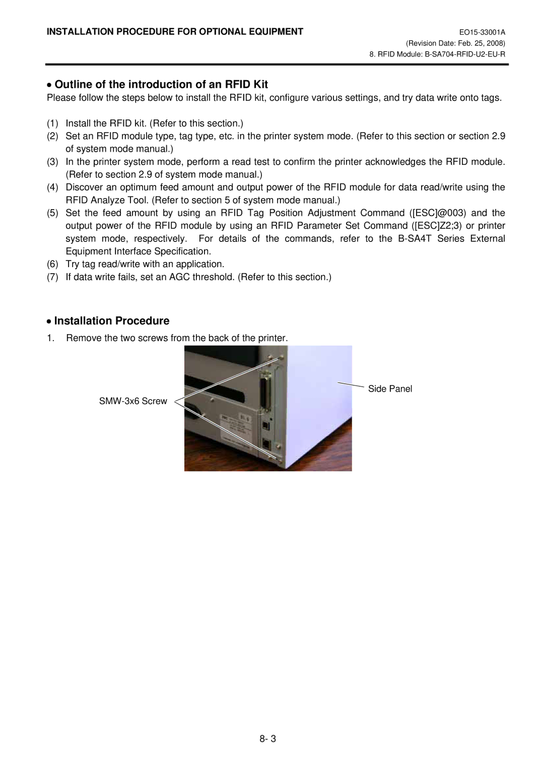 Toshiba B-SA4T installation manual Outline of the introduction of an Rfid Kit, Installation Procedure 