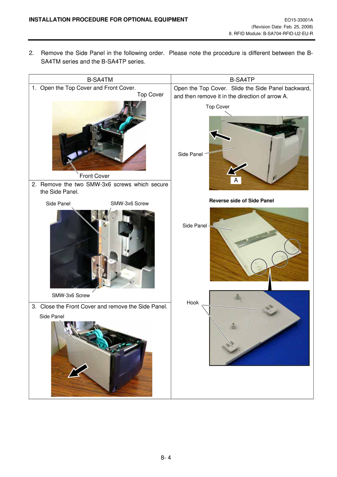 Toshiba B-SA4T installation manual Side Panel Hook 