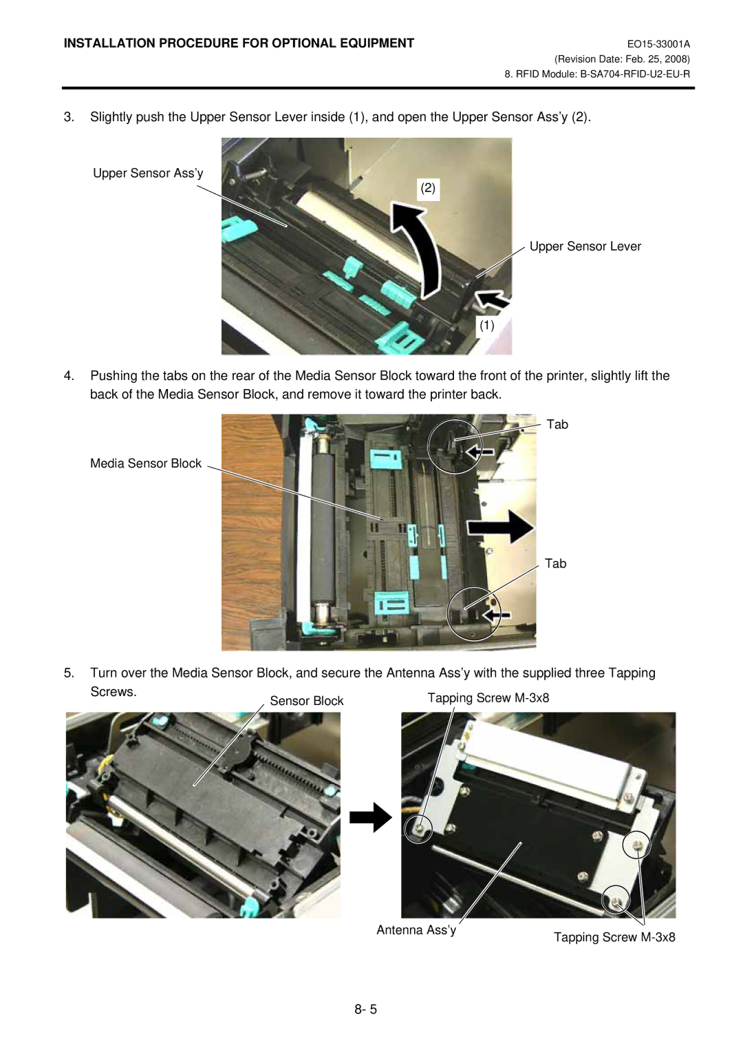 Toshiba B-SA4T installation manual Upper Sensor Ass’y Upper Sensor Lever 