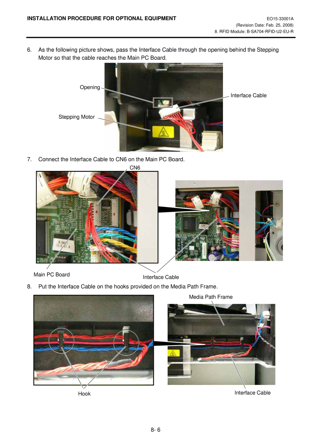 Toshiba B-SA4T installation manual Connect the Interface Cable to CN6 on the Main PC Board. CN6 