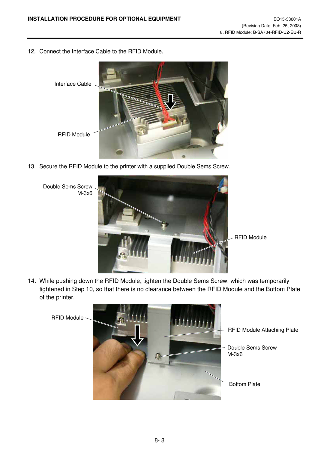 Toshiba B-SA4T installation manual Connect the Interface Cable to the Rfid Module 