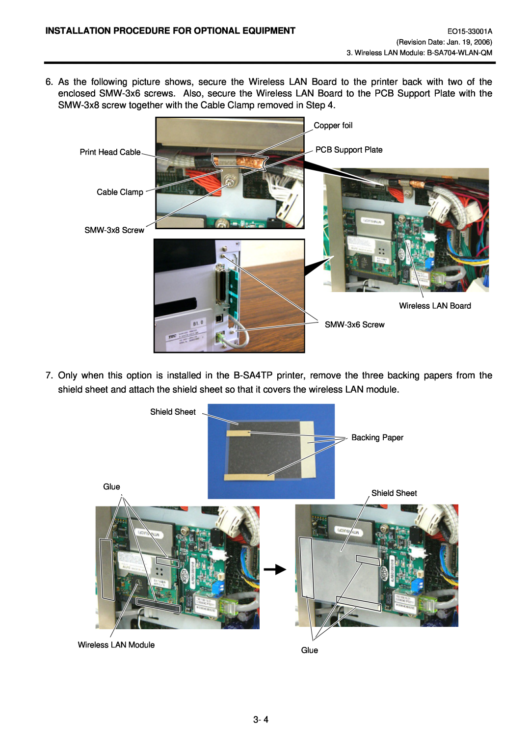 Toshiba B-SA4T Copper foil, Print Head Cable, Cable Clamp, SMW-3x8 Screw, Wireless LAN Board SMW-3x6 Screw 