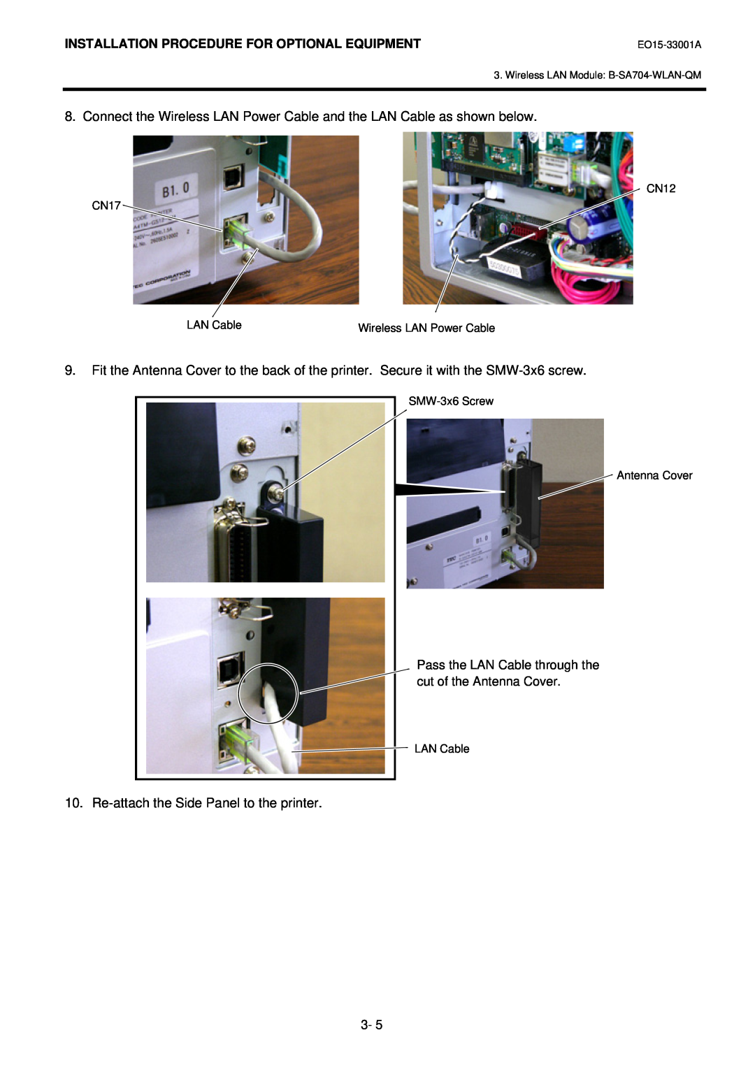 Toshiba B-SA4T installation manual Re-attach the Side Panel to the printer 