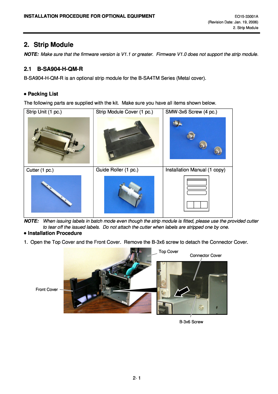 Toshiba B-SA4T installation manual Strip Module, B-SA904-H-QM-R, Packing List, Installation Procedure 