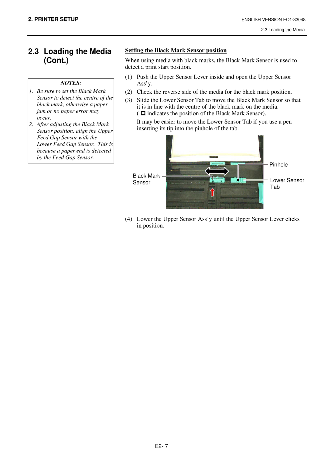 Toshiba BSA4TMGS12QMR, B-SA4TM-GS12-QM-R, B-SA4TP manual Setting the Black Mark Sensor position 