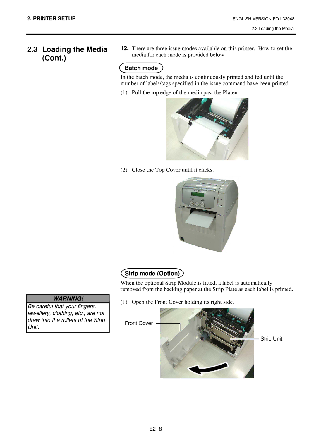 Toshiba B-SA4TM-GS12-QM-R, B-SA4TP, BSA4TMGS12QMR manual Batch mode, Strip mode Option 