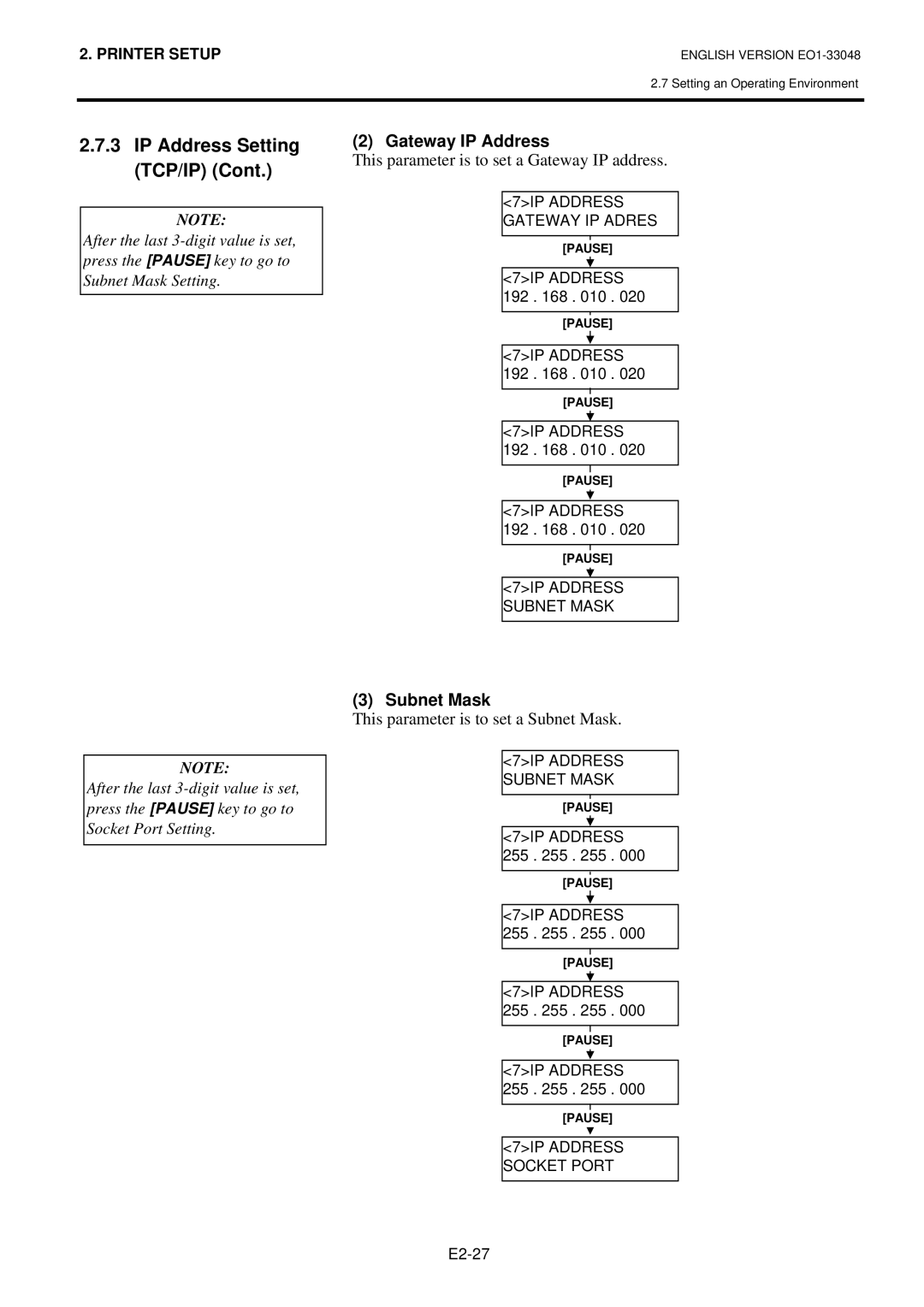 Toshiba B-SA4TP, B-SA4TM-GS12-QM-R manual Gateway IP Address, This parameter is to set a Gateway IP address, Subnet Mask 