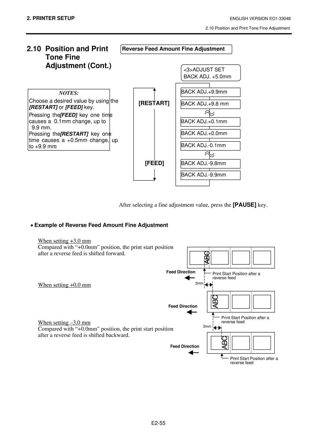 Toshiba BSA4TMGS12QMR, B-SA4TM-GS12-QM-R, B-SA4TP manual Example of Reverse Feed Amount Fine Adjustment 