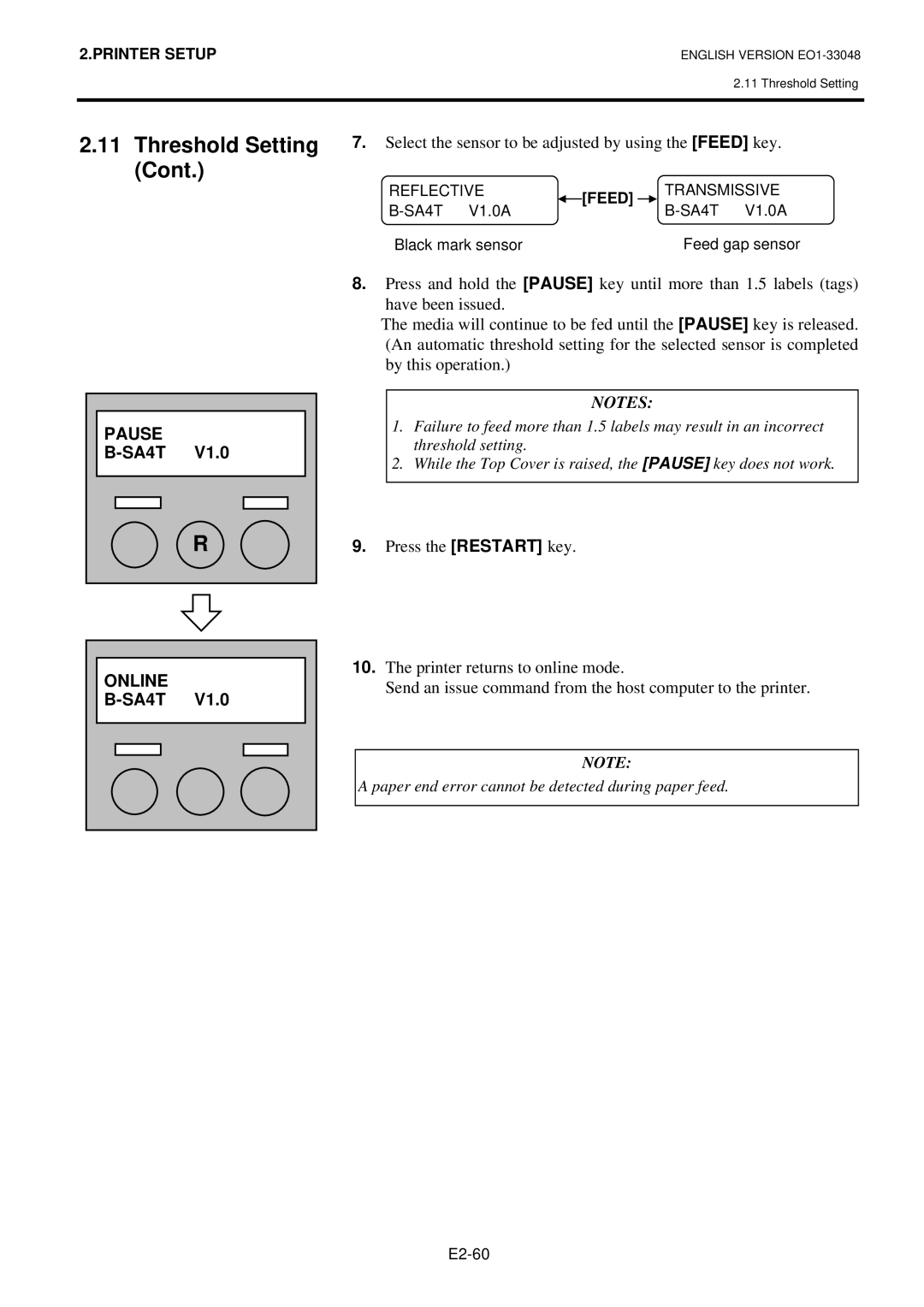 Toshiba B-SA4TP, B-SA4TM-GS12-QM-R, BSA4TMGS12QMR manual Select the sensor to be adjusted by using the Feed key 