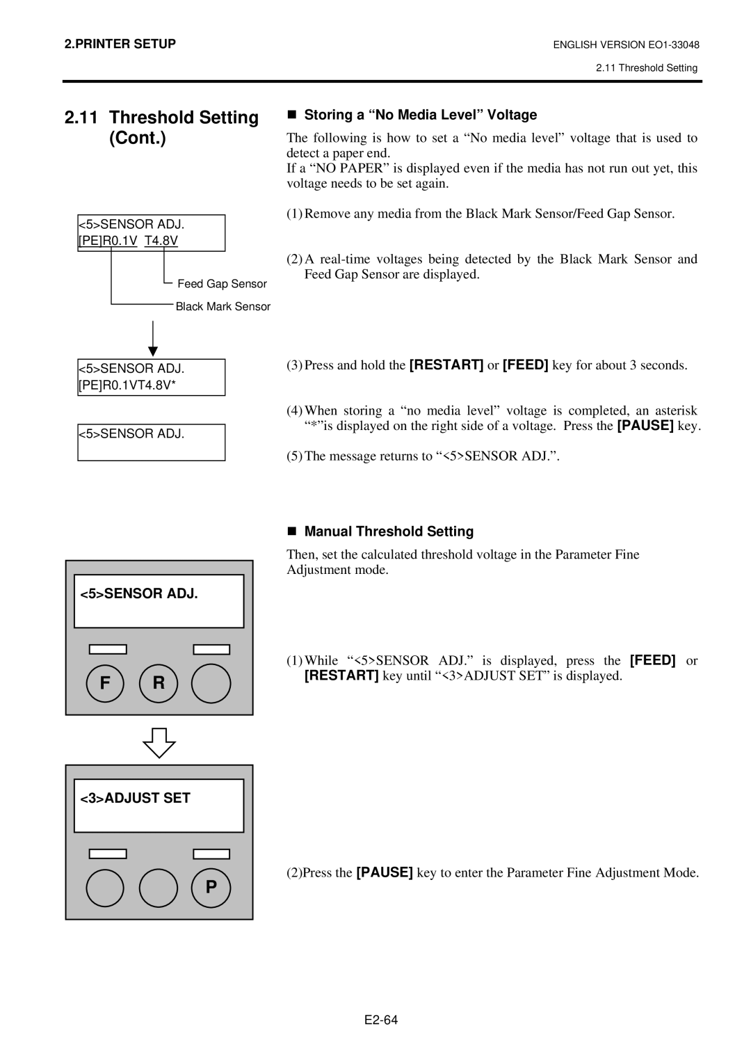 Toshiba BSA4TMGS12QMR, B-SA4TM-GS12-QM-R, B-SA4TP manual „ Storing a No Media Level Voltage, „ Manual Threshold Setting 