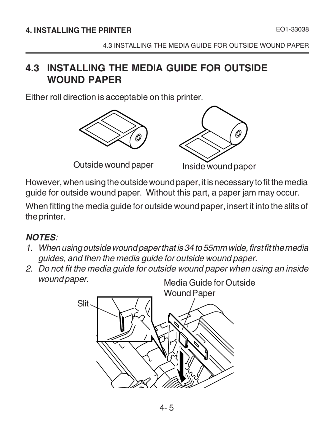 Toshiba B-SP2D owner manual Installing the Media Guide for Outside Wound Paper 