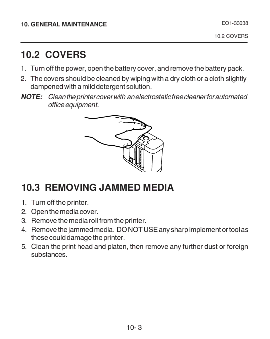 Toshiba B-SP2D owner manual Covers, Removing Jammed Media 