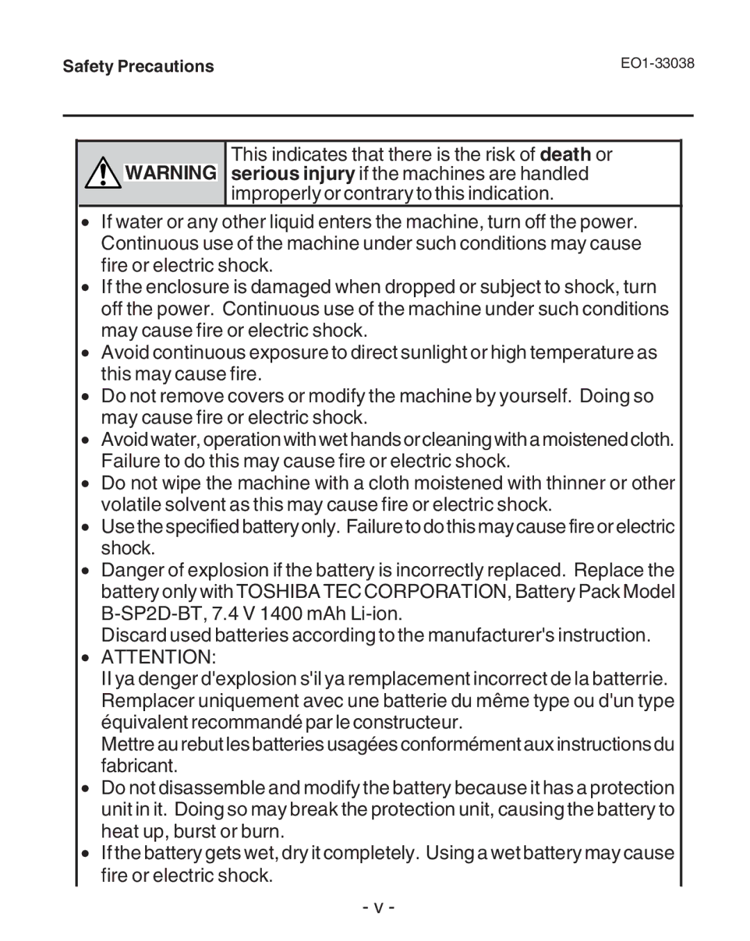 Toshiba B-SP2D owner manual Safety Precautions 