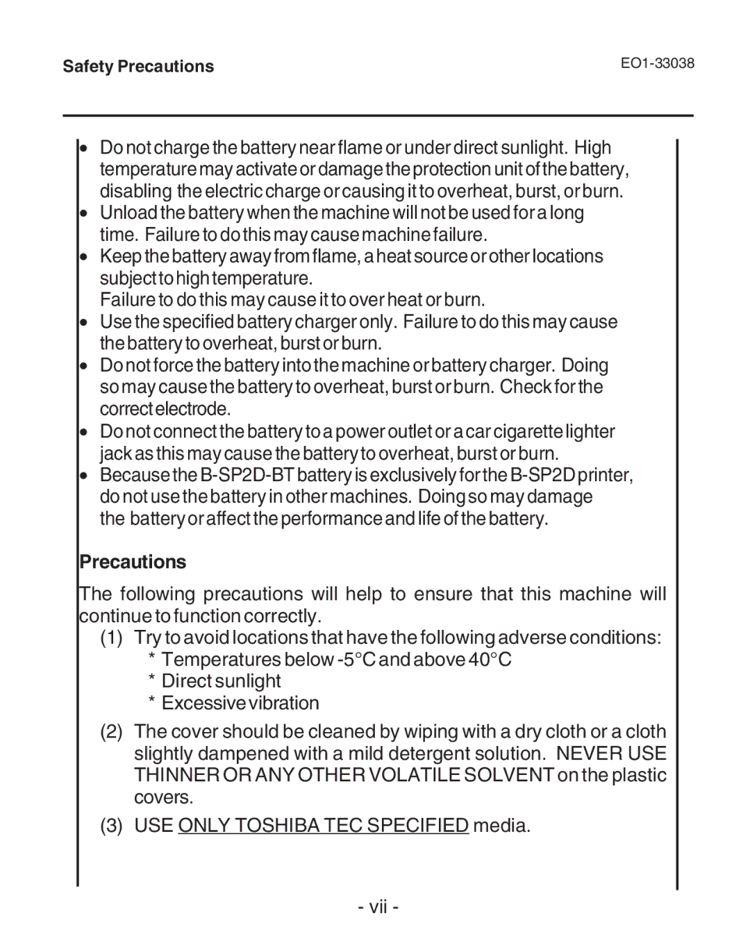 Toshiba B-SP2D owner manual Precautions 