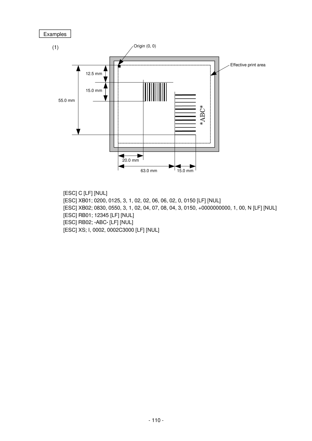 Toshiba B-SV4D-GS, GC10-QM manual 12.5 mm 15.0 mm 55.0 mm 20.0 mm 63.0 mm Effective print area 