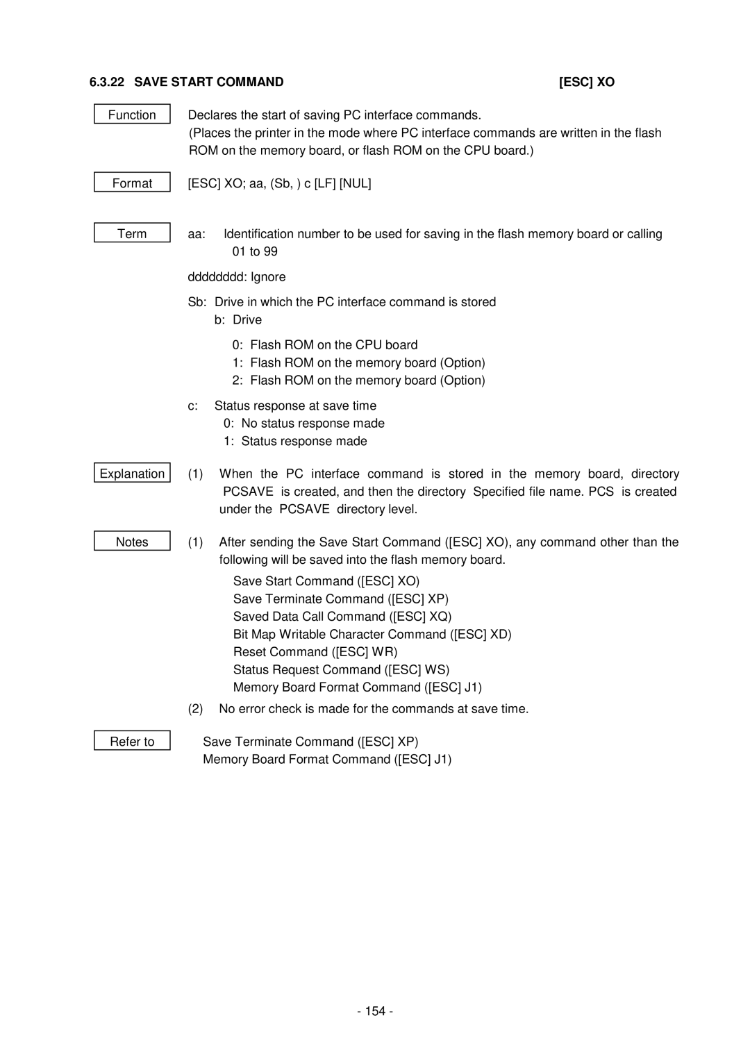 Toshiba B-SV4D-GS, GC10-QM manual Save Start Command ESC XO 