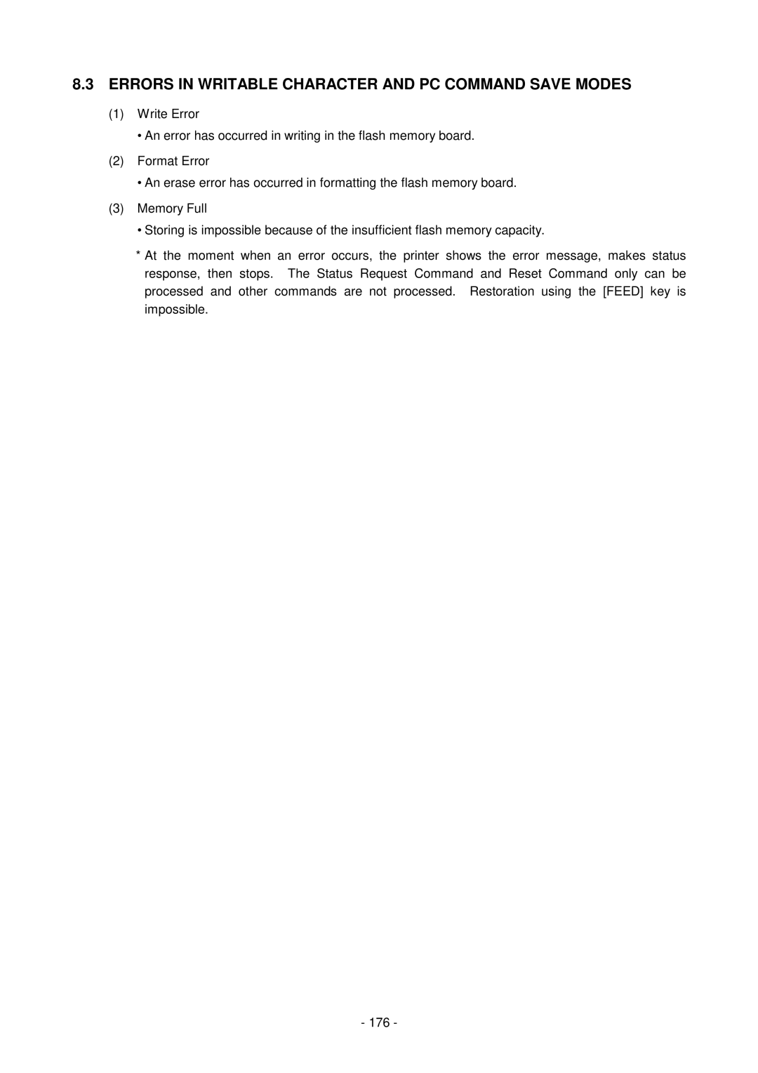 Toshiba B-SV4D-GS, GC10-QM manual Errors in Writable Character and PC Command Save Modes 