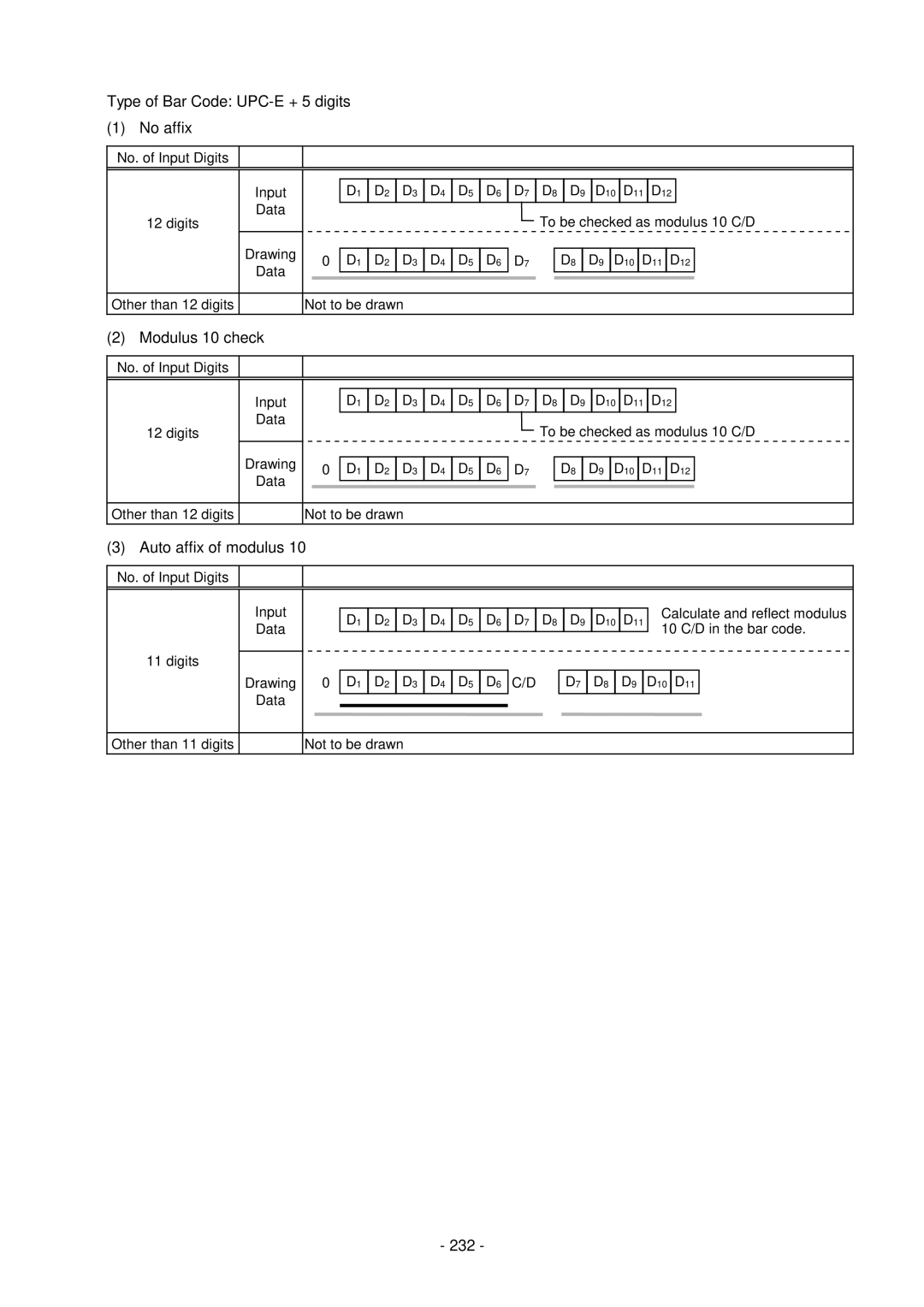 Toshiba B-SV4D-GS, GC10-QM manual Type of Bar Code UPC-E + 5 digits No affix, 232 