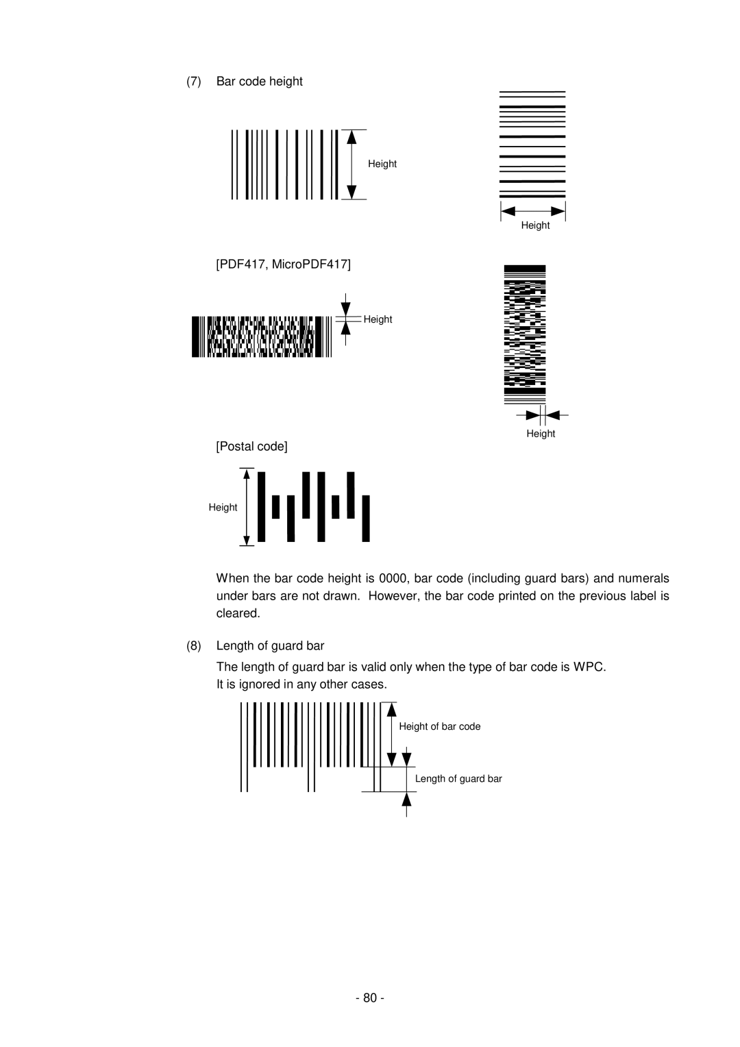 Toshiba B-SV4D-GS, GC10-QM manual Bar code height, Postal code 